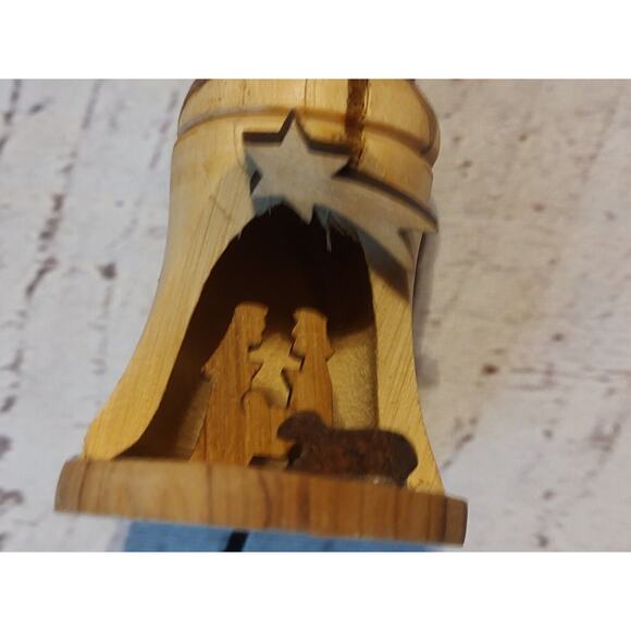 Olive Wood Bell Nativity Scene Christmas tree Ornament hand Carved - Picture 3 of 8